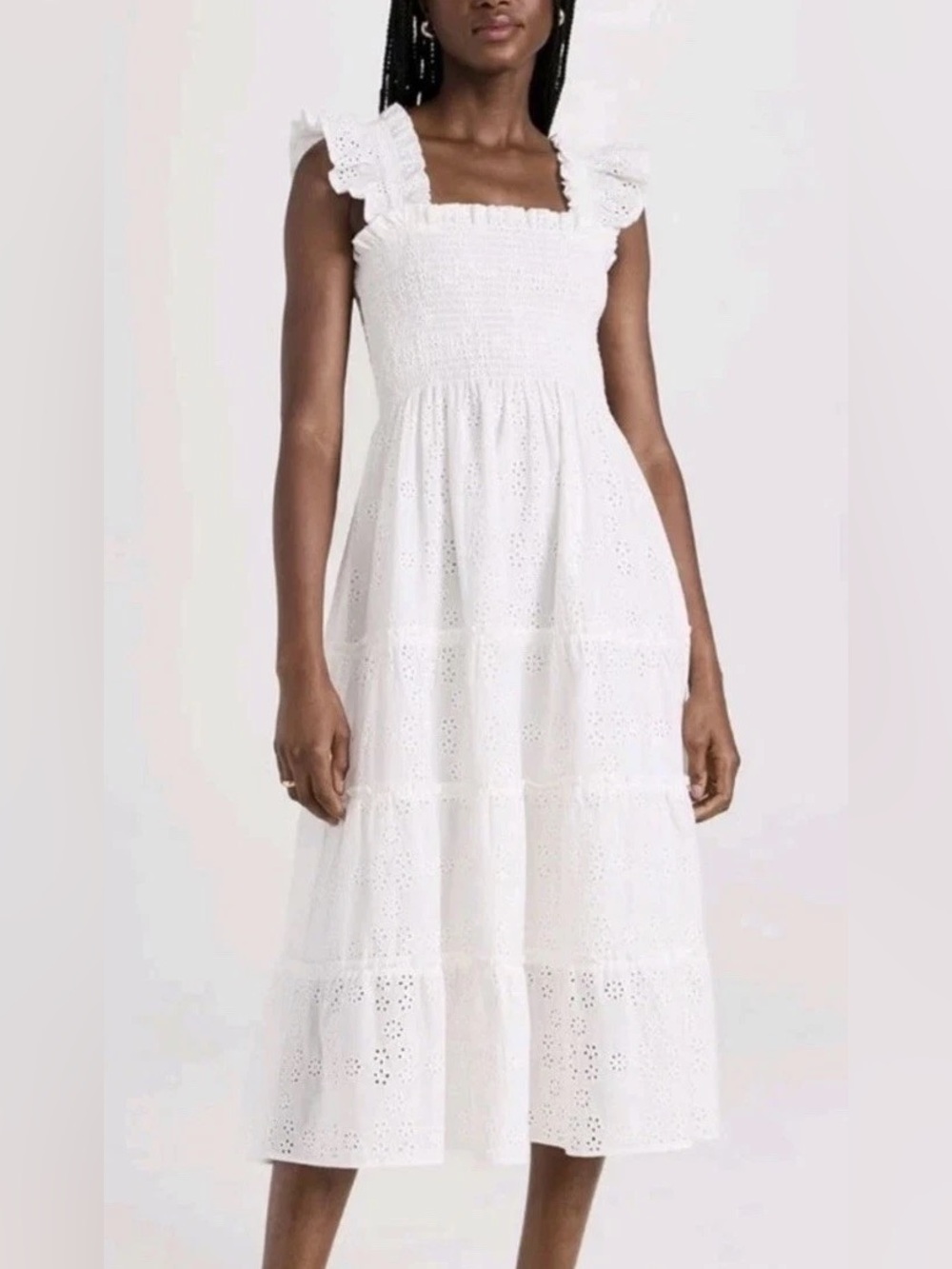 Hill House Home The Ellie Nap Dress: White Eyelet Smocked Midi Dress